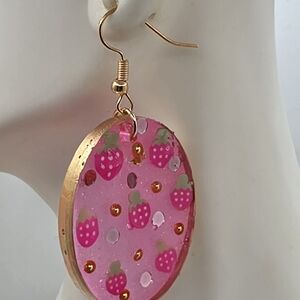 Gold and Pink Strawberry Charm Earrings